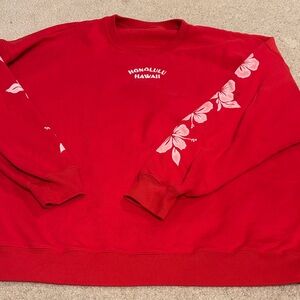 Red Honolulu Hawaii Sweatshirt with Floral Design